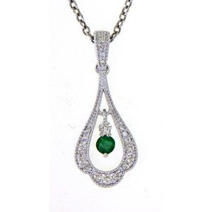 Real Diamond Fine Dangling Emerald Pendant Gemstone Jewelry